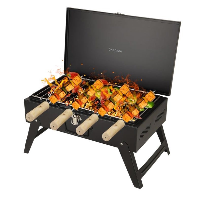 Chefman Compact Briefcase BBQ Grill for Outdoor Cooking | Portable, Lightweight Design Perfect for Camping, Tailgating, and Backyard BBQs – Easy to Transport and Store Charcoal Grill - Image 1