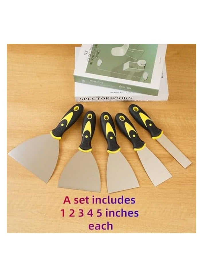 PROMASS 5-Piece Putty Knife Set, Stainless Steel Putty Knives, Includes 1, 2, 3, 4, 5 Inch Blades, Paint Scraper Spatula for Applying Putty, Drywall Taping, Wallpaper Removal, Mud Spreader, Spackling - Image 2