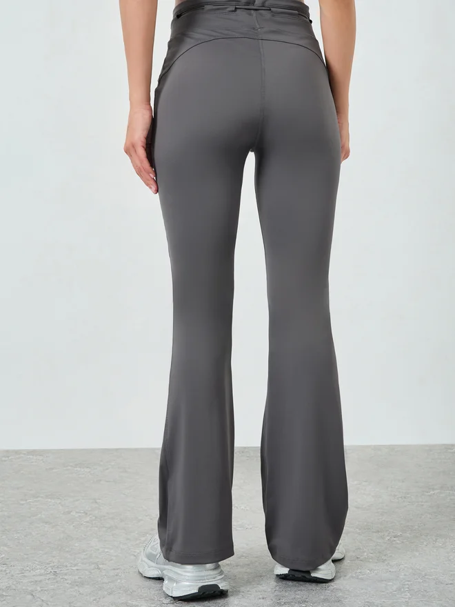 Styli Active Charcoal Charcoal Toggle Waist Detail Flared Pants for Women | Best Price UAE