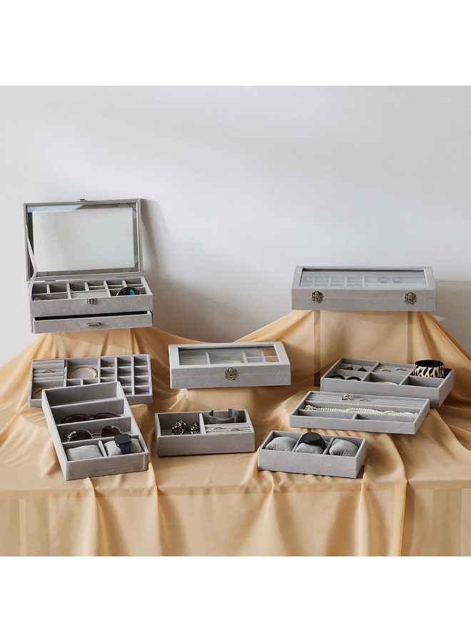 Home Box Velour 3-Compartment Jewellery Tray with 3 Pillows for Watches 21.6 x 4.5 x 12.2 cm - Image 5