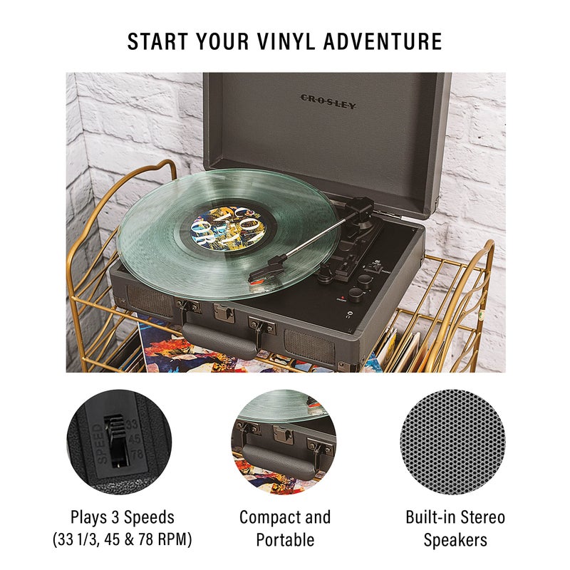 Crosley كروسلي CR8005F-SG كروزر بلس فنتاج مشغل أسطوانات بلوتوث 3 سرعات في/خارج حقيبة، رمادي - Image 2