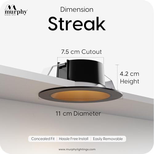 Murphy 7W Streak LED Down Light BL+Black Finish, Natural White Light, Round, Pack of 12, Recessed Ceiling LED Light, Suited for 3 inch Junction Box/Concealed Box (2 Years Warranty) - Image 4