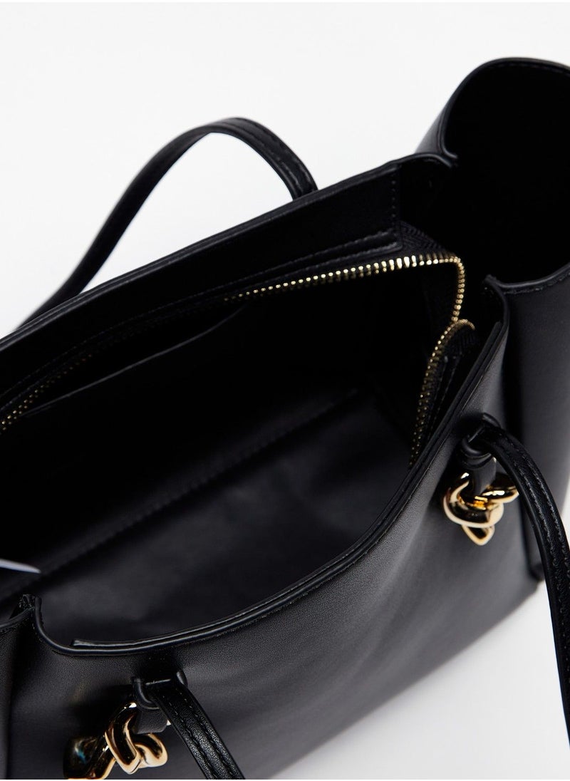 Solid Tote Bag with Double Handle and Zip Closure