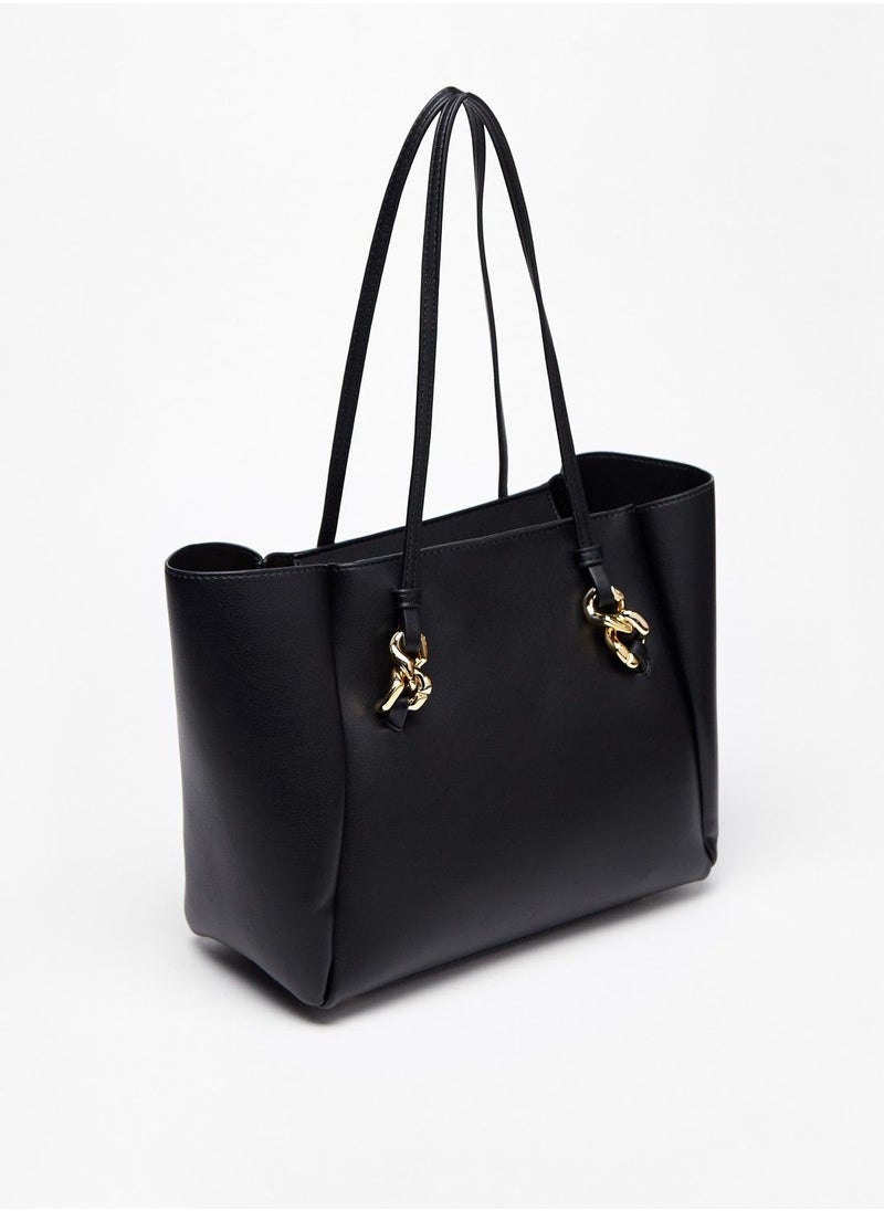 Solid Tote Bag with Double Handle and Zip Closure