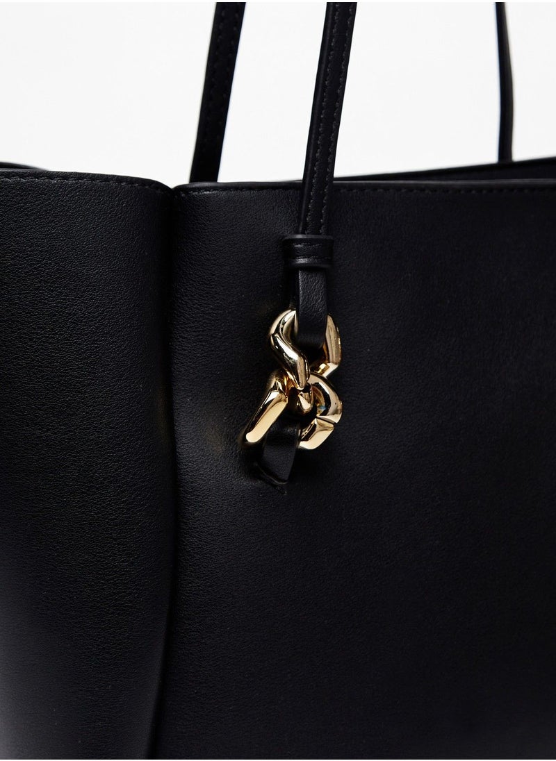 Solid Tote Bag with Double Handle and Zip Closure