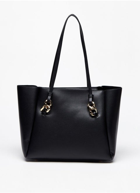 Solid Tote Bag with Double Handle and Zip Closure