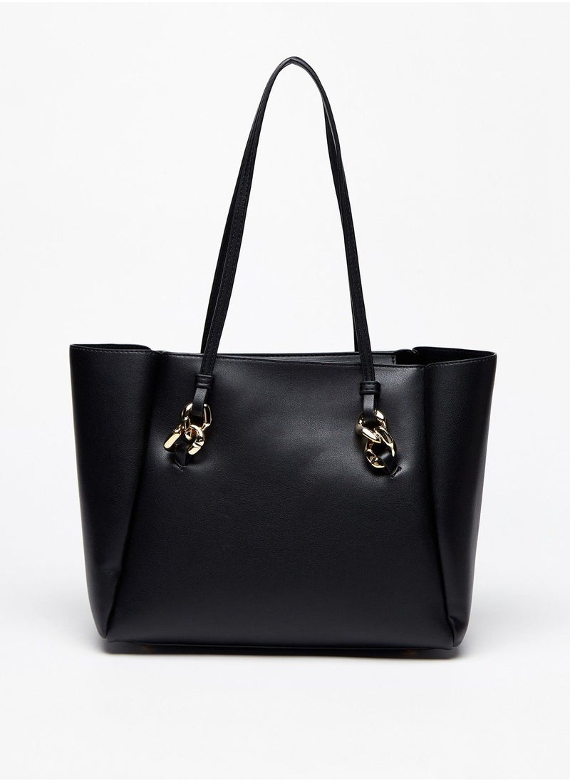 Solid Tote Bag with Double Handle and Zip Closure