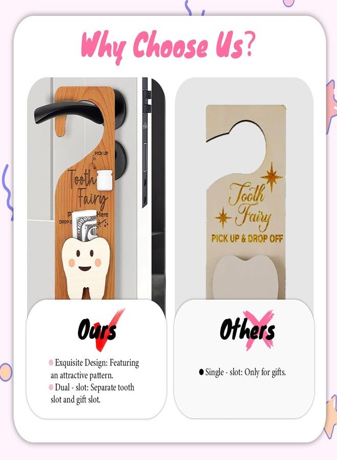 WALLFID 2-in-1 Design Tooth Fairy Door Hanger,Tooth Design Tooth Fairy Tooth Holder with Gift Compartment,Tooth Fairy Gifts Including Tooth Fairy Coins,Ideal for Celebrating Lost Teeth (Wood 1) - Image 4