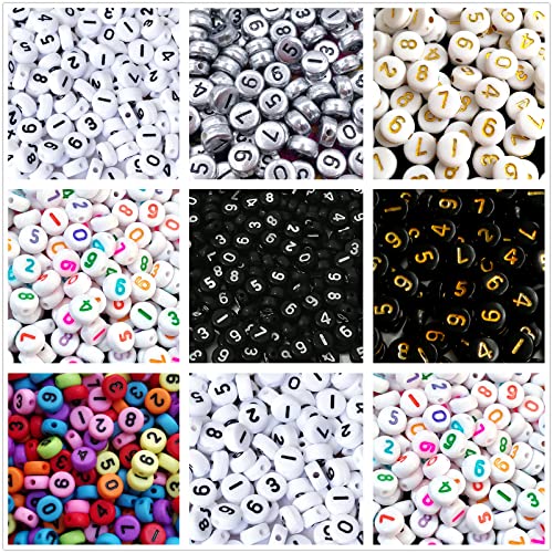 Looconi Amaney 700Pcs 7x4mm 7 Colors Mixed Number Beads Acrylic Round Shape Each Color 100Pcs - Image 1