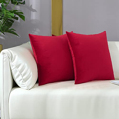 mixeoo Comfy Santa Red Throw Pillow Covers Decorative Square Solid Thick Velvet Super Soft Cushion Cases Home Decor for Sofa Couch Living Room Chair, Set of 2, 16 x 16 Inch - Image 3
