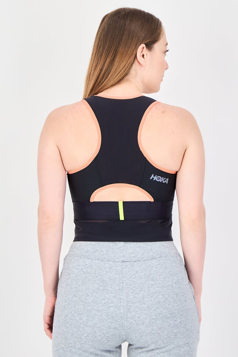 Hoka Women Brand Logo Padded Sports Bra, Black - Image 3