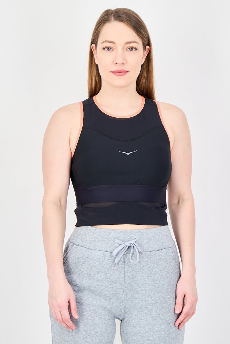 Hoka Women Brand Logo Padded Sports Bra, Black - Image 1