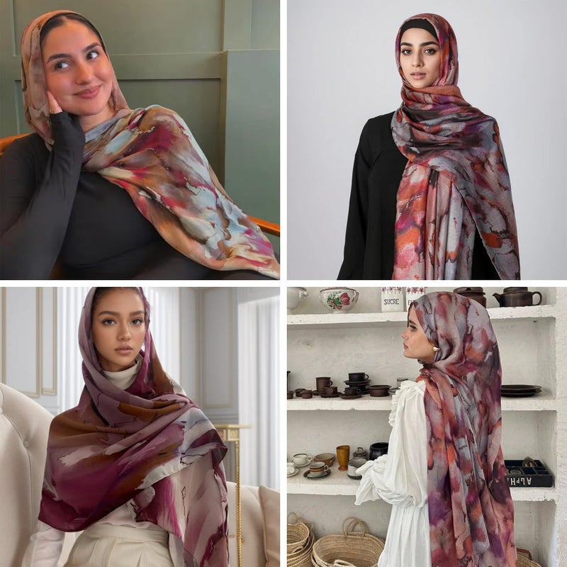 ZGMYC Watercolour Floral Printed Hijab Scarf for Women Soft Modal Cotton Instant Hijab Head Wraps Shawls Long Scarves - Image 5
