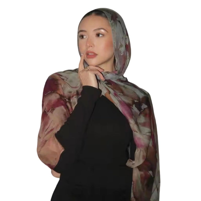 ZGMYC Watercolour Floral Printed Hijab Scarf for Women Soft Modal Cotton Instant Hijab Head Wraps Shawls Long Scarves - Image 1