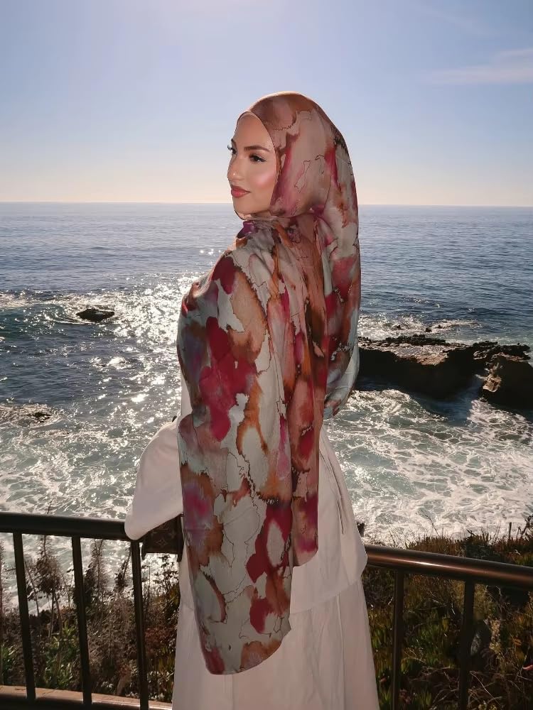 ZGMYC Watercolour Floral Printed Hijab Scarf for Women Soft Modal Cotton Instant Hijab Head Wraps Shawls Long Scarves - Image 3
