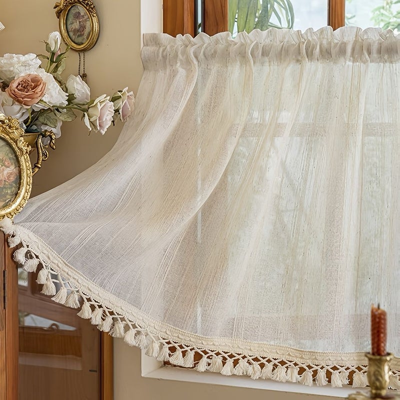 1 Panel Pastoral Vintage Semi Transparent Curtain Summer Style Rod Pocket Hanging 79 Inch Length 24 Inch Width 1 Piece Window Decoration For Cafe Balcony Kitchen Cottage Living Room Bedroom - Image 1