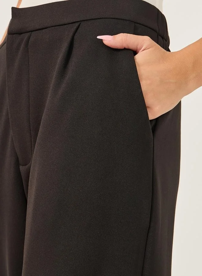 Styli Wide Leg Pants with Half Elastic Waistband