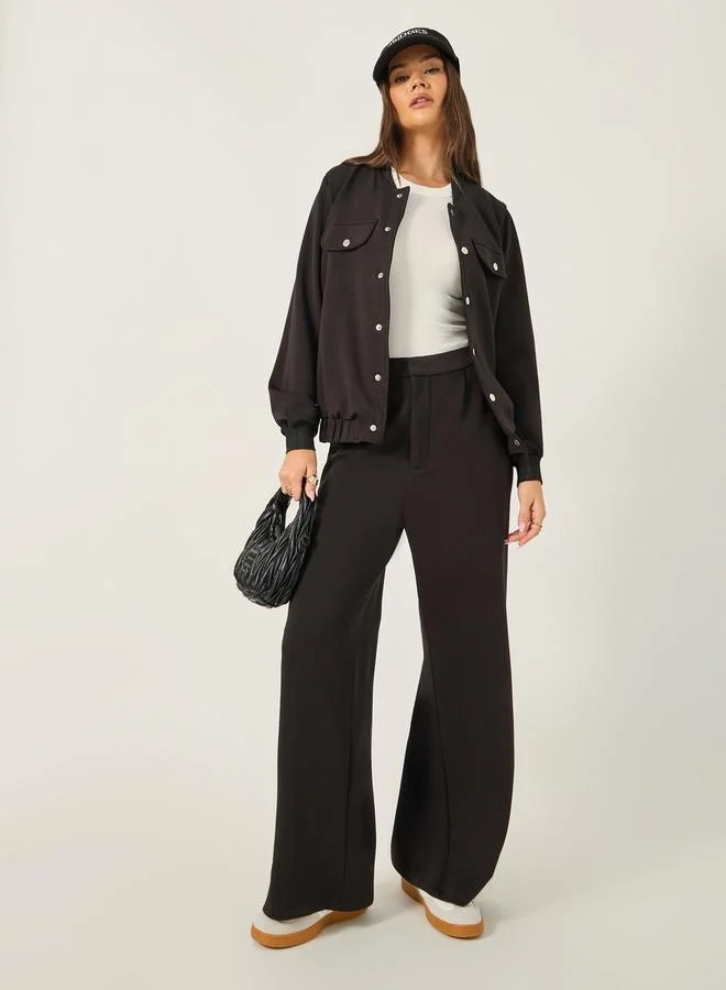 Styli Wide Leg Pants with Half Elastic Waistband
