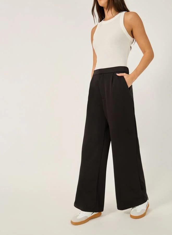 Styli Wide Leg Pants with Half Elastic Waistband