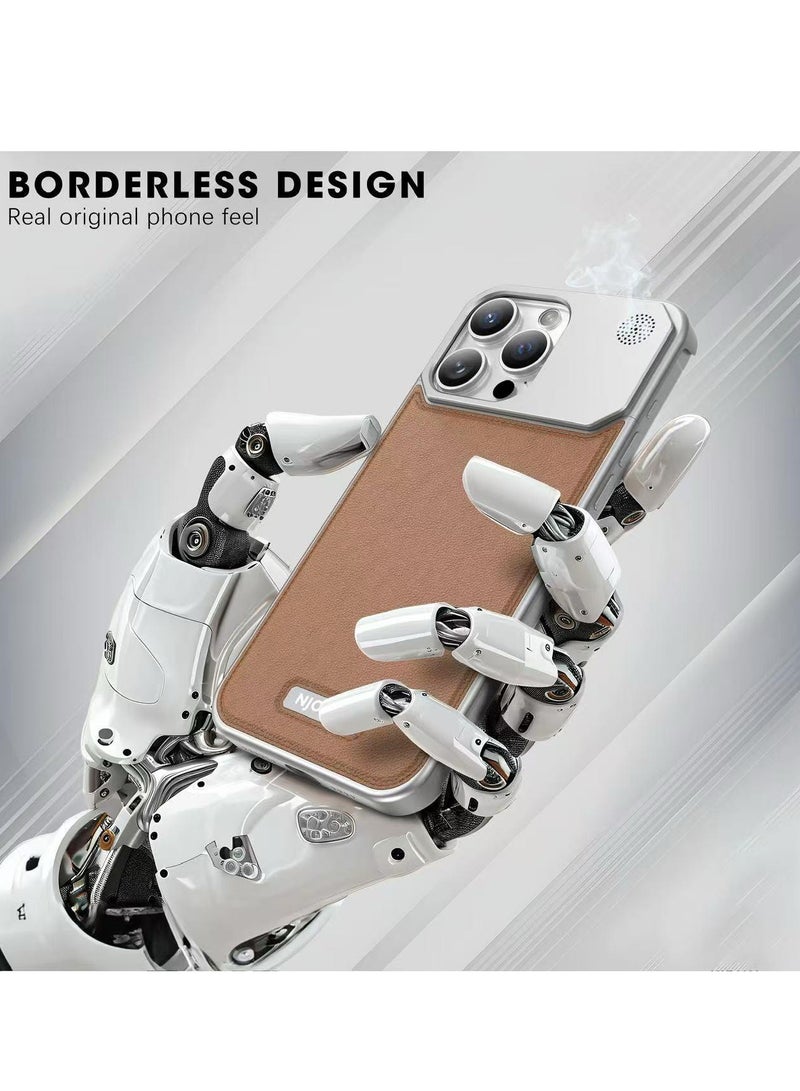 بلو فاير غلاف آيفون 16 برو ماكس الفاخر من الألومنيوم والجلد - تصميم أنيق، متوافق مع ماج سيف، مزود بموزع عطر مدمج - حماية متينة خفيفة الوزن، شاحن لاسلكي، غلاف فاخر (فضي تيتانيوم) - Image 2