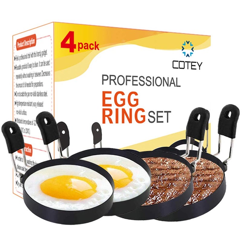 COTEY Large 3.5" Nonstick Egg Rings Set of 4, Round Crumpet Ring Mold Shaper for English Muffins Pancake Cooking Griddle - Portable Grill Accessories for Camping Indoor Breakfast Sandwich Burger - Image 2