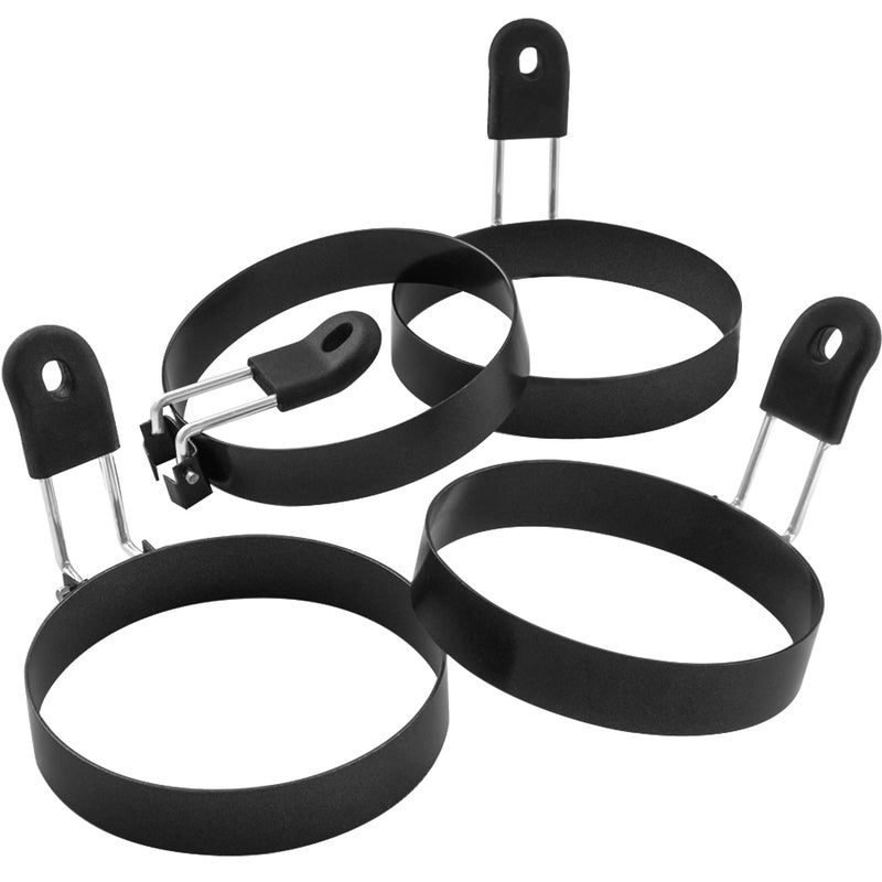 COTEY Large 3.5" Nonstick Egg Rings Set of 4, Round Crumpet Ring Mold Shaper for English Muffins Pancake Cooking Griddle - Portable Grill Accessories for Camping Indoor Breakfast Sandwich Burger - Image 1