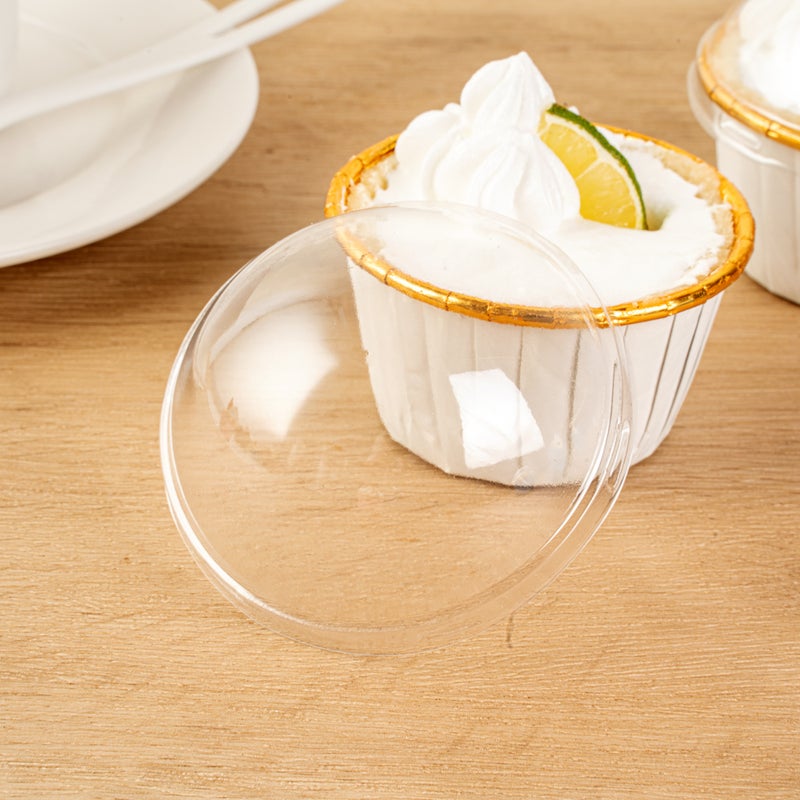Restaurantware-LIDS ONLY: Panificio 2.7 x 1.5 Inch Baking Lids, 500 Sturdy Plastic Baking Lids - Cups Sold Separately, Greaseproof, Clear Plastic Tin Lids, Fit 3.5 Ounce Foil Cups, For Bakeries - Image 4