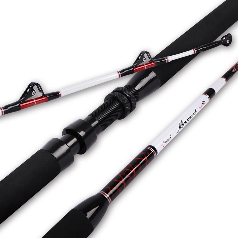 Fiblink Trolling Rod Saltwater Deep Dropper Big Game Rod Conventional Boat Roller Rod Carbon Fishing Pole (2 Pieces - 5'6" - 30-50lbs) - Image 1