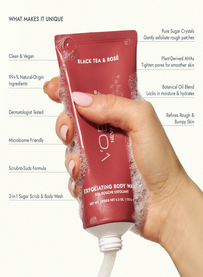VOESH Exfoliating Sugar Scrub & Body Wash with Plant-Derived AHAs & Vegan Probiotics - Black Tea & Rosé - Image 3