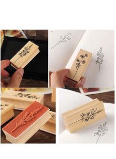 KASTWAVE 8 Pieces Wood Mounted Rubber Stamps, Plant Flower Vintage Lotus Series Decorative Wood Rubber Seal Stamp for DIY Craft, Letters Diary and Craft Scrapbooking, Gift Wrapping and Cards  - Image 2