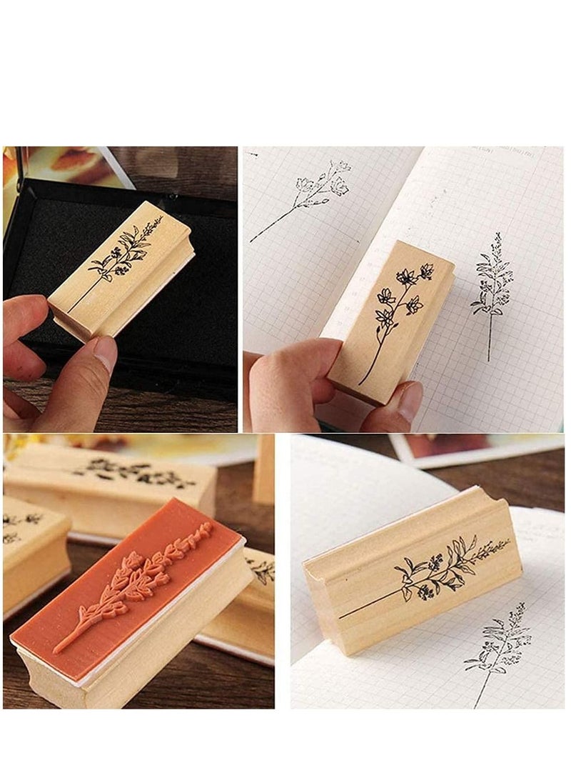 KASTWAVE 8 Pieces Wood Mounted Rubber Stamps, Plant Flower Vintage Lotus Series Decorative Wood Rubber Seal Stamp for DIY Craft, Letters Diary and Craft Scrapbooking, Gift Wrapping and Cards  - Image 2