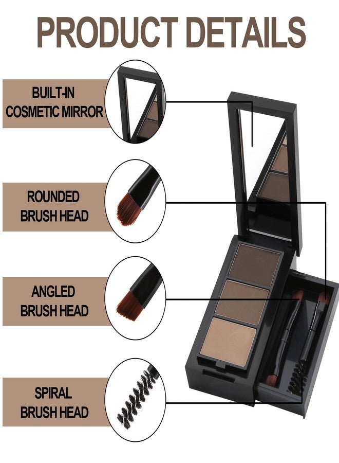 GEUUFEA 3 Colors Eyebrow Makeup Kit, Professional Brow Contour Palette, Waterproof Long-lasting Eyebrow Filler Powder with Mirror & Brow Brush - Image 4