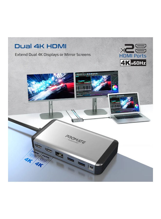 PROMATE 13 In 1 Docking Station With 150W Power Adapter And 4K 60Hz Dual Display Versahub-Mst Grey/Black - Image 2