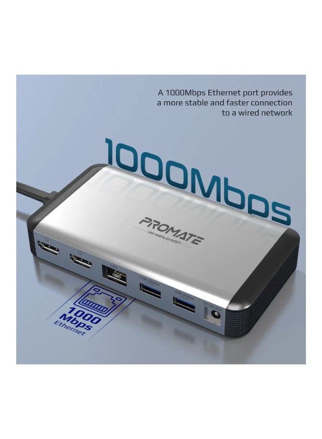 PROMATE 13 In 1 Docking Station With 150W Power Adapter And 4K 60Hz Dual Display Versahub-Mst Grey/Black - Image 4
