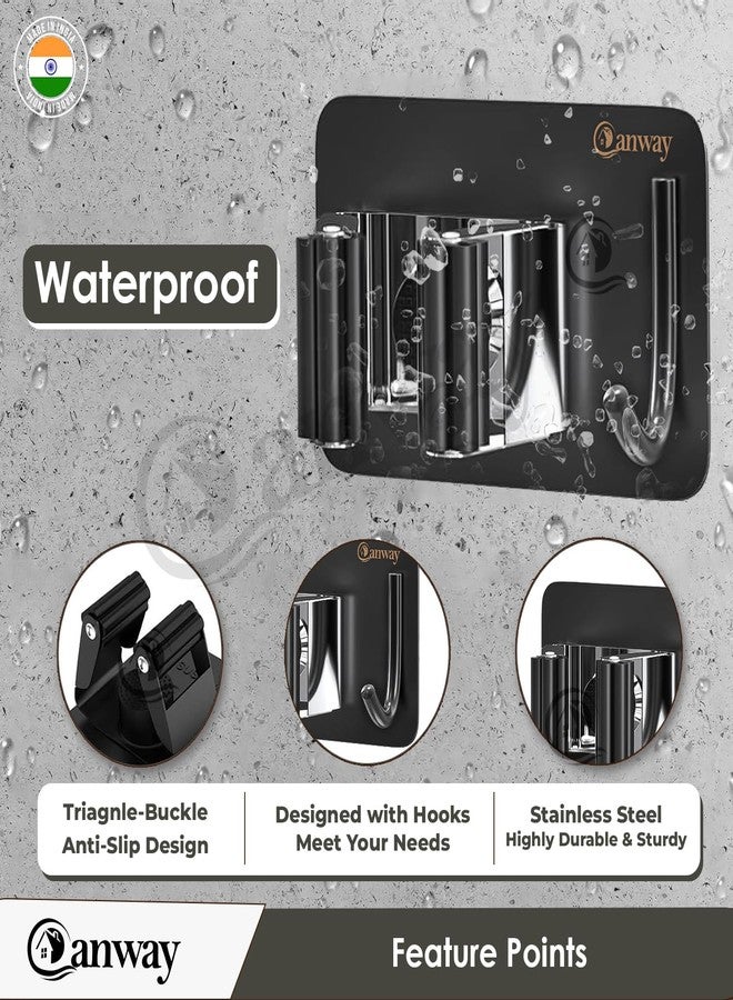 CANWAY® 4 Pieces Stainless Steel 1 Rack with 1 Hook Heavy Duty Broom and Mop Stick Holder for Home, Kitchen, Garden, Laundry & Garage (Black) - Image 4