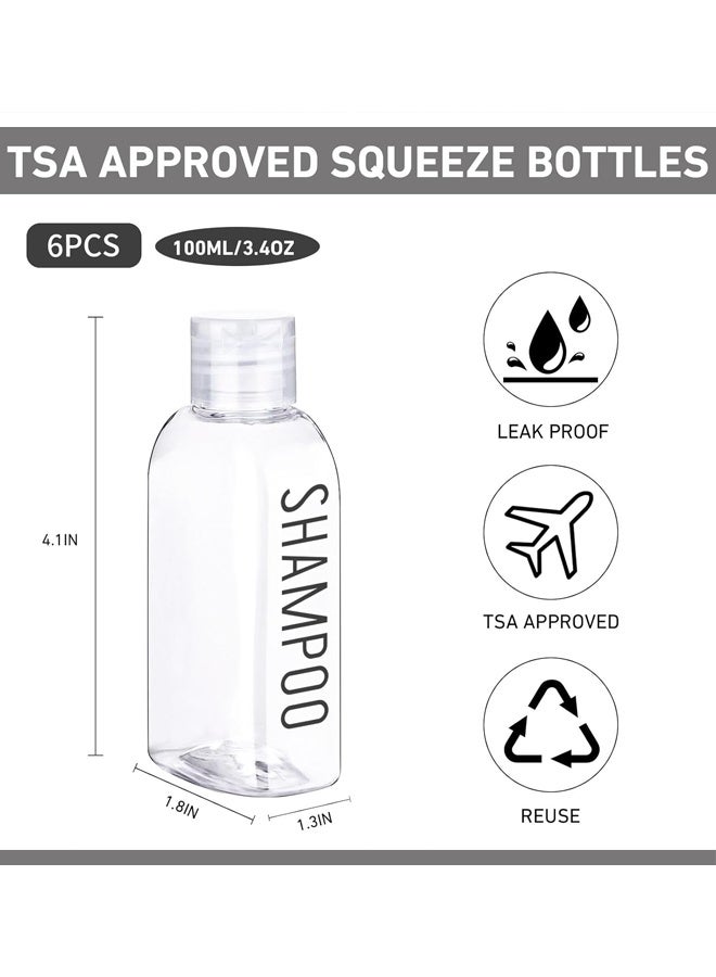 YALONG Travel Cosmetic Bottles, 3.4 oz/6 Pack, 100 ml, TSA Approved Lotion Bottles Travel Size, Leakproof, Squeeze Bottles with Flip Cap for Makeup, Shampoo, Lotion - Image 3