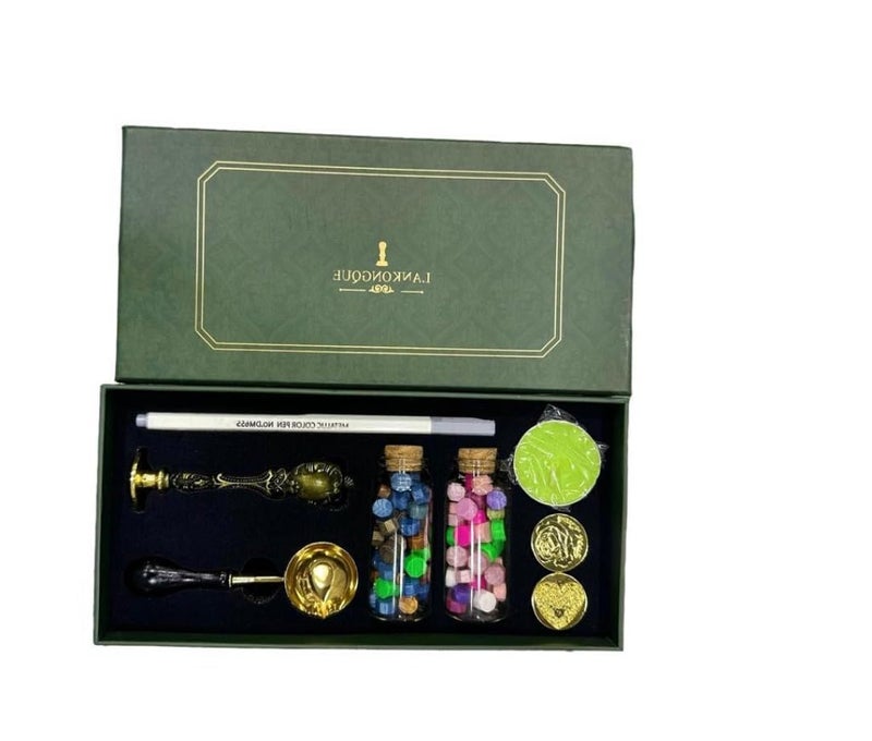 GOODIEBOX GOODIEBOX Feather Pen Set Vintage Quill Dip Nibs Fountain Pen European Vintage Sealed Copper Seal Wax Bottle Candle Decor Gift KitRed