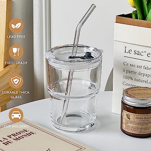 Olvini 13oz Glass Tumbler with Straw and Lid, Reusable Iced Coffee Cup Tumbler, Cute Glass Cups for Water, Matcha, Travel Coffee Mugs (Bon Appétit) - Image 4