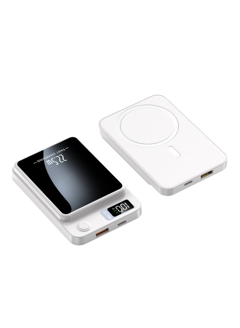 Magnetic Wireless Power Bank 10000mAh 22.5W Fast Charging Portable Battery with LED Display Dual Mode Wireless Wired Charger for iPhone 12-16 Series All Smartphones White - Image 1