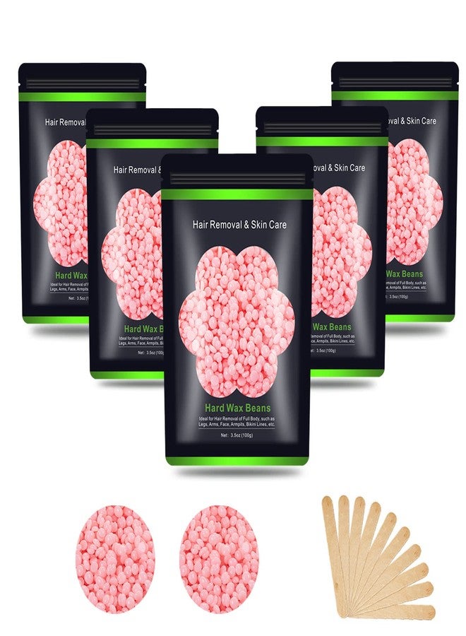 Auperwel Wax Beads for Hair Removal 1.1 lb (17.6 oz), Hard Wax Waxing Beads Kit for Sensitive Skin Brazilian, Face, Bikini, Eyebrow, Legs, Painless for Women Men, 5 packs with 10 Sticks - Image 1