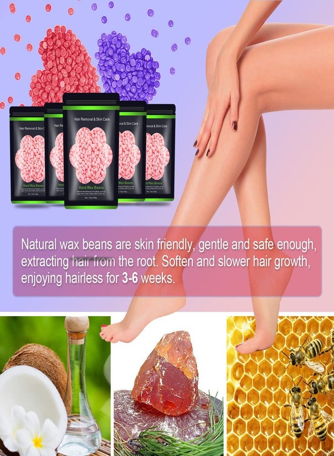 Auperwel Wax Beads for Hair Removal 1.1 lb (17.6 oz), Hard Wax Waxing Beads Kit for Sensitive Skin Brazilian, Face, Bikini, Eyebrow, Legs, Painless for Women Men, 5 packs with 10 Sticks - Image 2