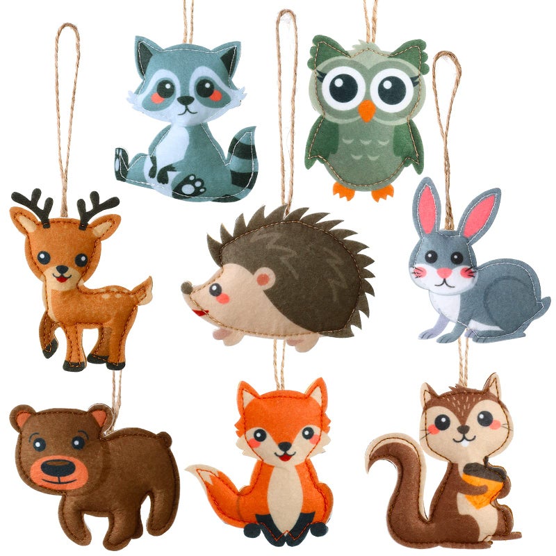 Tegeme 8 Pieces Woodland Animals Ornaments My Forest Friends Felt Animals Craft Set Cute Tree Decor for Home Christmas Tree Party Decorations