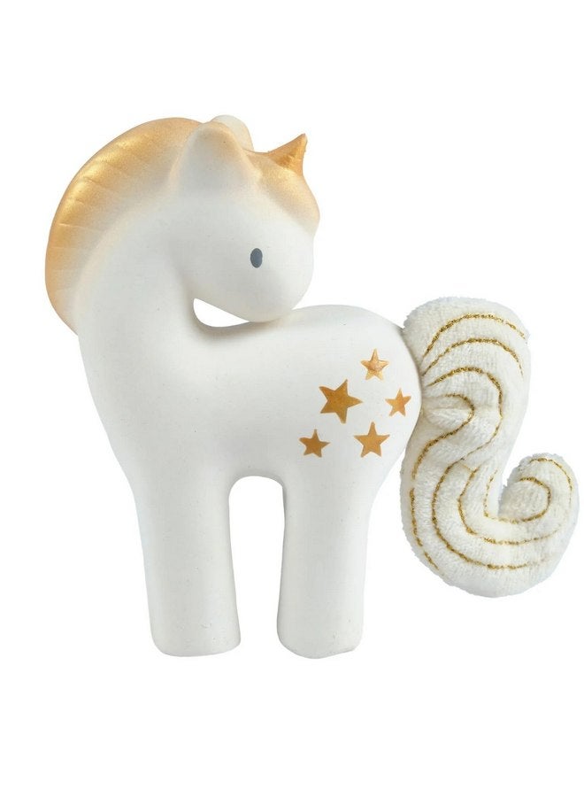 Tikiri Shining Stars Unicorn Organic Natural Rubber Rattle with Crinkle Wings - Image 1