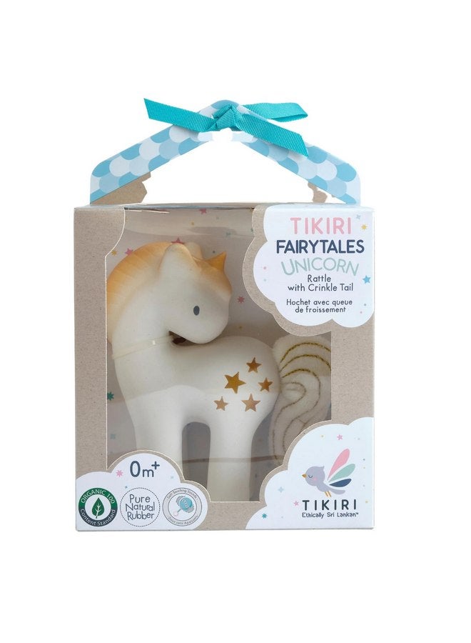 Tikiri Shining Stars Unicorn Organic Natural Rubber Rattle with Crinkle Wings - Image 2