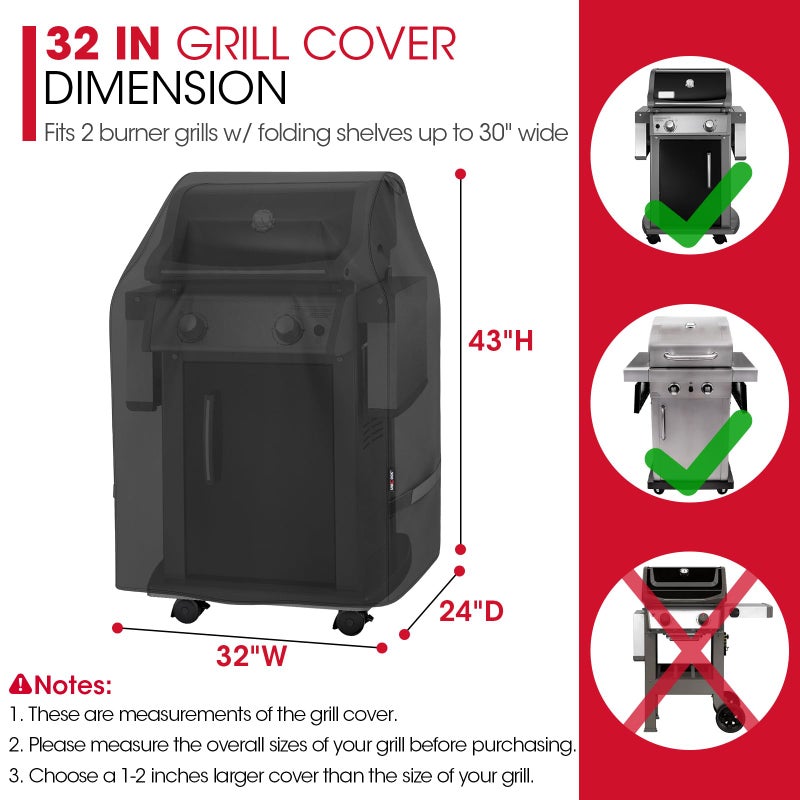 Unicook 2 Burner Grill Cover 32 Inch, Outdoor Small BBQ Cover with Side Handles and Straps, Heavy Duty Waterproof, Compatible for Weber Char-Broil Nexgrill Gas Grills with Collapsed Side Tables - Image 2
