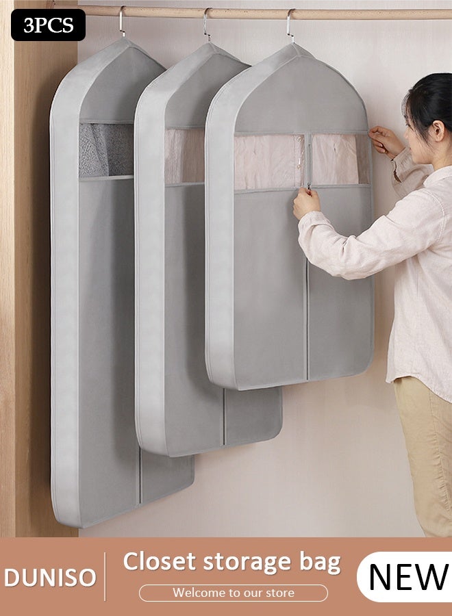 DUNISO 3 قطع أكياس ملابس شفافة لتعليق الملابس وتخزين الملابس وحقائب البدلة لأكياس تخزين الخزانة وأغطية الغبار للملابس وأكياس سترة مقاومة للعثة وغطاء الملابس وواقي الملابس - Image 1