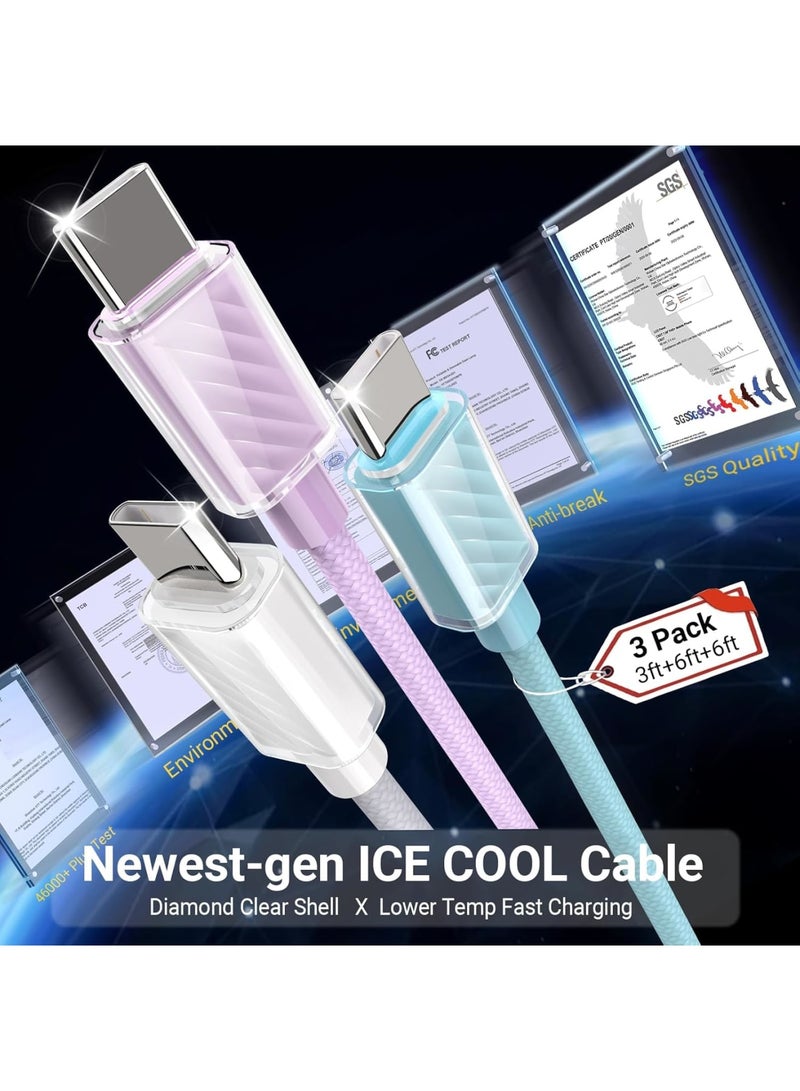 SOLARAE USB C Cable 60W, 3 Pack Fast Charging Lower Temp USB C to USB C Cable, Type C to Type C Charger Braided USB Cable for iPhone 15/15 Pro Max MacBook iPad Samsung Galaxy S23, Blue, White, Purple - Image 2