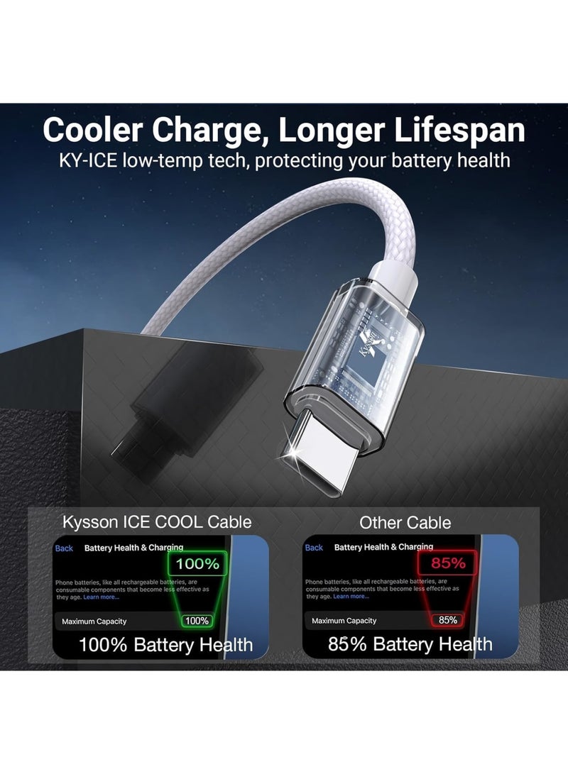 SOLARAE USB C Cable 60W, 3 Pack Fast Charging Lower Temp USB C to USB C Cable, Type C to Type C Charger Braided USB Cable for iPhone 15/15 Pro Max MacBook iPad Samsung Galaxy S23, Blue, White, Purple - Image 5