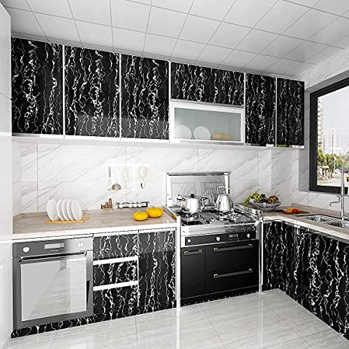 Nasmodo Granite Marble Wallpaper for Kitchen Furniture,Walls, Table top, Kitchen Slab, Floor, Wallpapers for cupboards, Door Sticker (Black White, 60 * 300cm) - Image 2