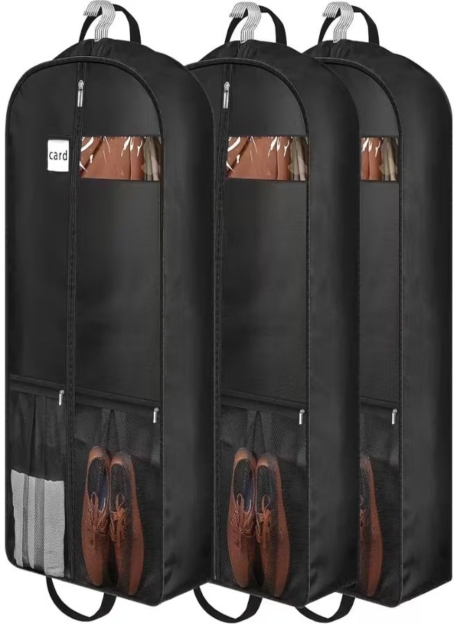 عدد 3 من أكياس حفظ الملابس المقاومة للغبار مع نافذة عرض (109.22 سم) – أكياس تخزين معلّقة متينة بسحّاب إغلاق لحماية القمصان والبذلات والفساتين والمعاطف – منظم ملابس محمول للخزانة وغرفة النوم والسكن الطلابي - Image 1